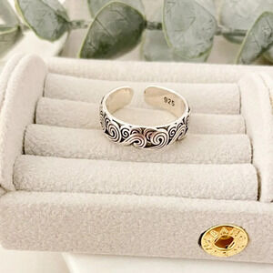 925 Sterling Silver Wave Ring Band Engraved Ring Boho Ring Minimalist Ring